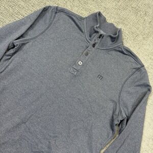Travis Mathew Sweater Mens M Gray Blue All Day Cruise 1/4 Button Pockets